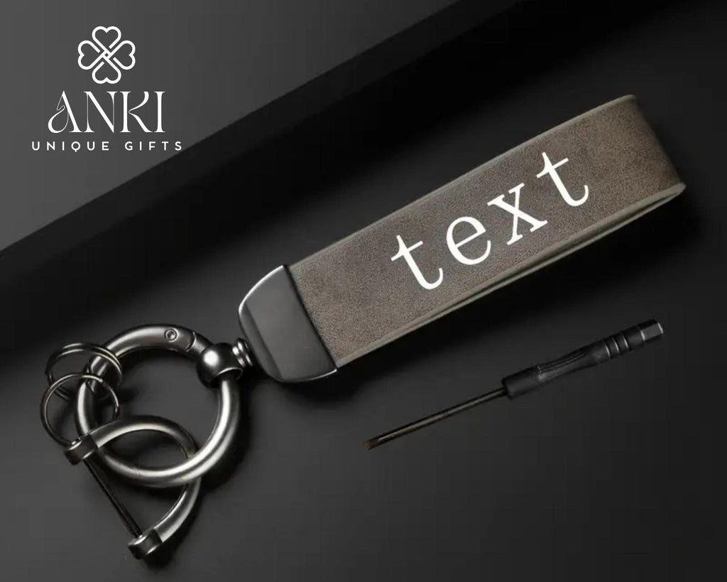 Personalized Leather Keychain, Custom Engraved Leather Keychain Gift for Home Car Office, Unique Gifts for Him Mom Dad Friend Brother Father