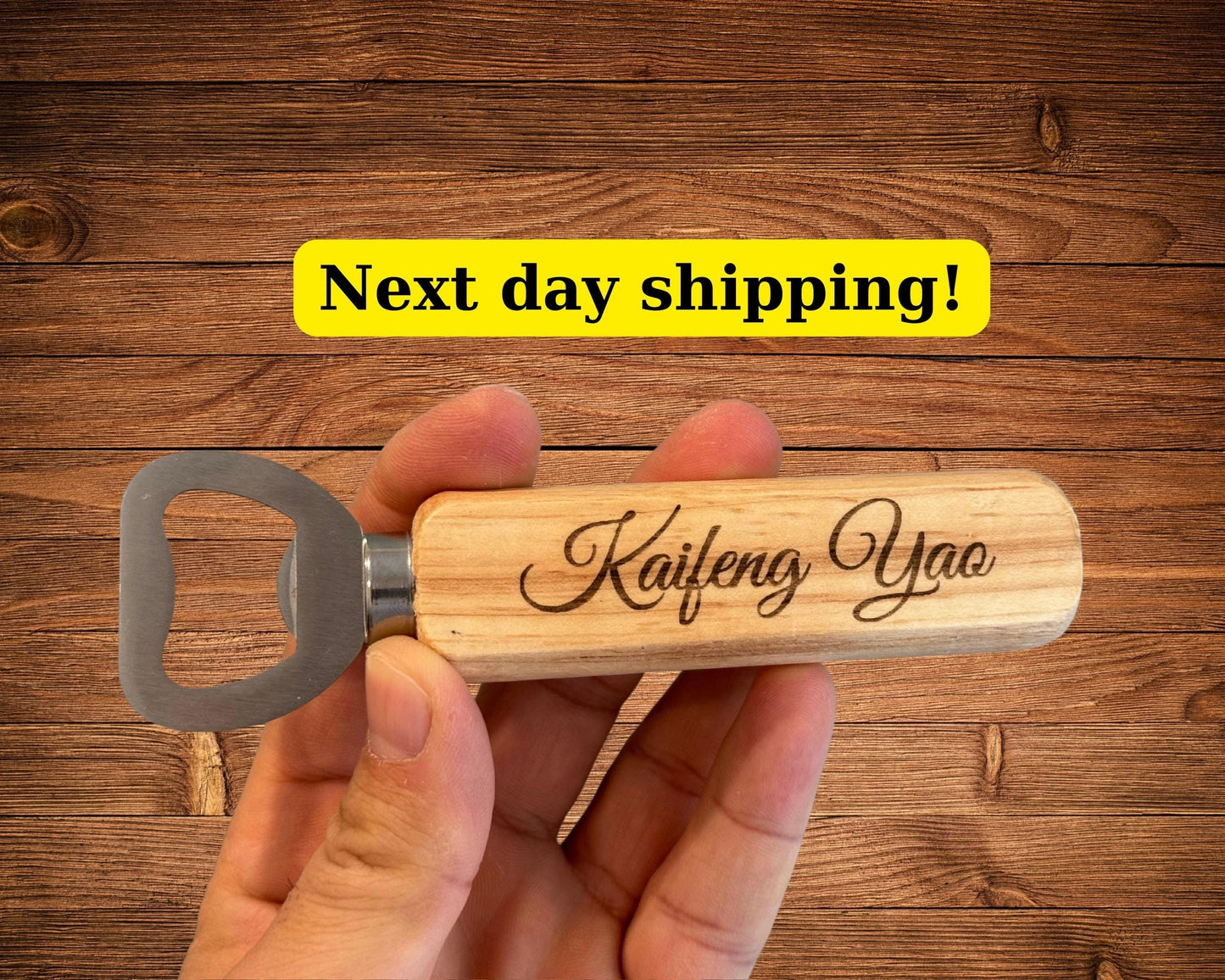 Laser Engraved Wooden Bottle Opener – Custom Personalized