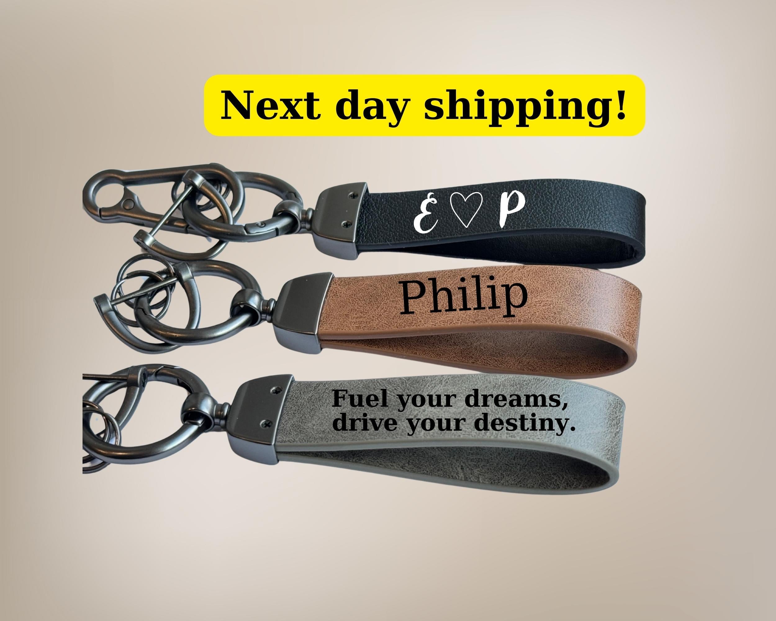 Personalized Leather Keychain, Custom Engraved Leather Keychain Gift for Home Car Office, Unique Gifts for Him Mom Dad Friend Brother Father