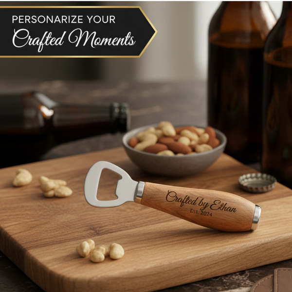 Laser Engraved Wooden Bottle Opener – Custom Personalized