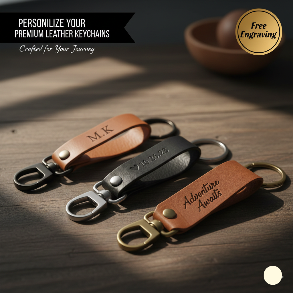 Personalized Leather Keychain, Custom Engraved Leather Keychain Gift for Home Car Office, Unique Gifts for Him Mom Dad Friend Brother Father