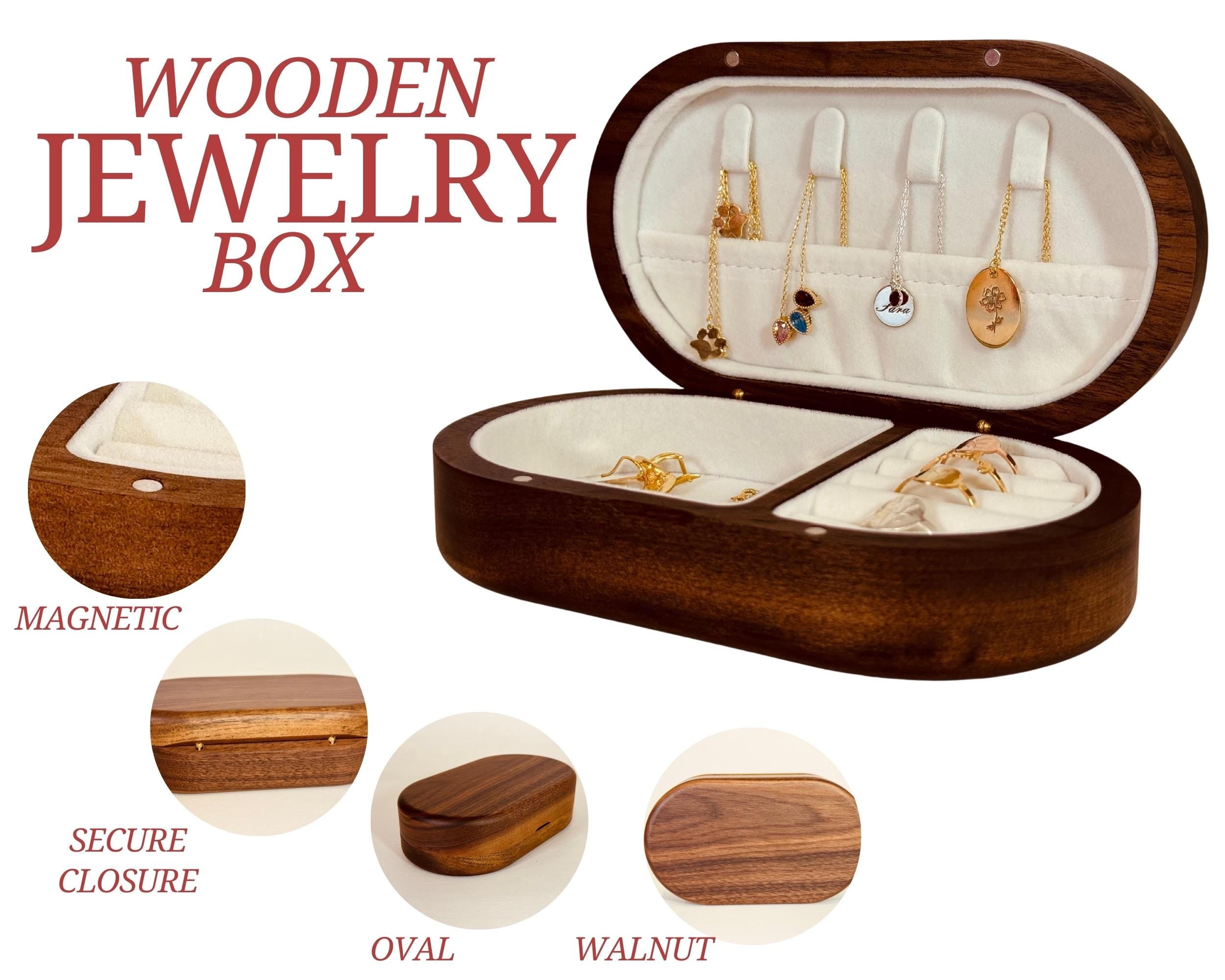Mothers Day Gift, Unique Gifts for Her Mom, Custom Engraved Jewelry Box, Personalized Mom Gift, Walnut Jewelry Organizer, Bridesmaid Gifts