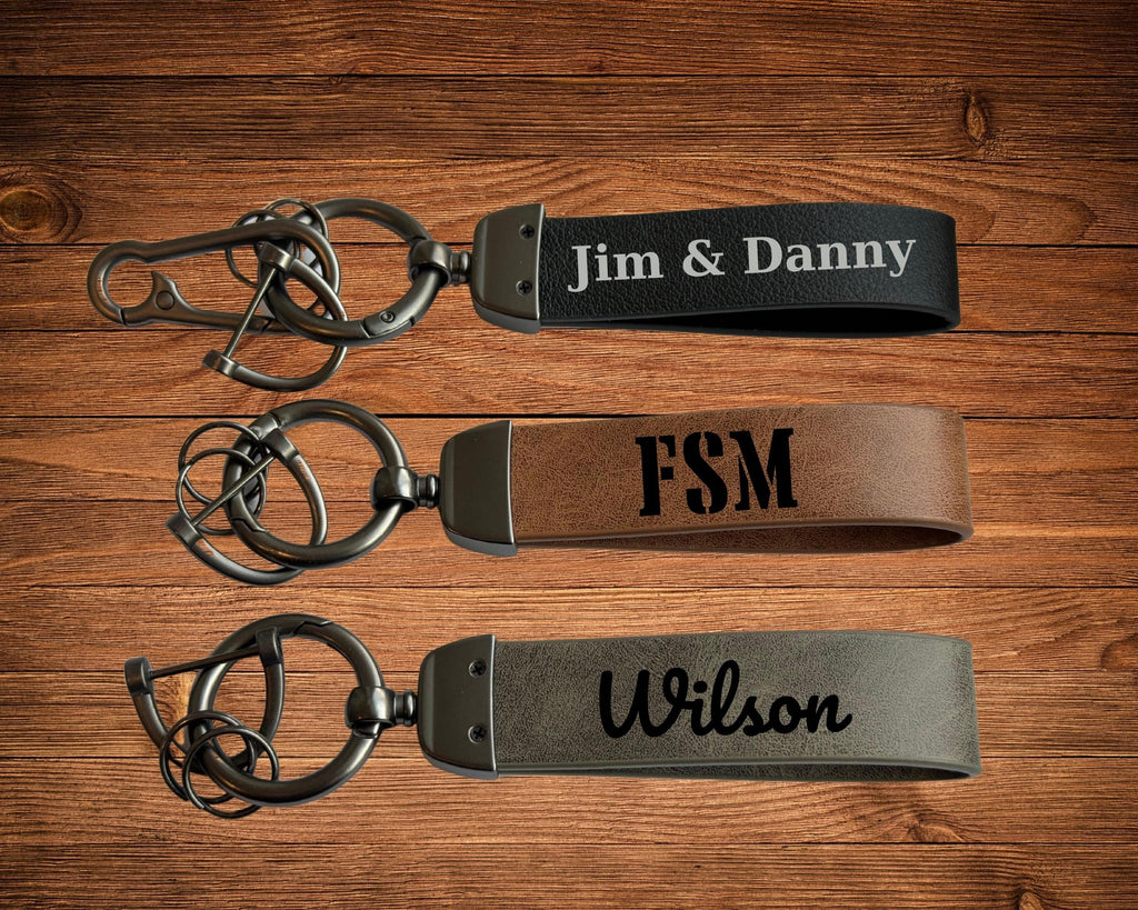 Personalized Leather Keychain, Custom Engraved Leather Keychain Gift for Home Car Office, Unique Gifts for Him Mom Dad Friend Brother Father
