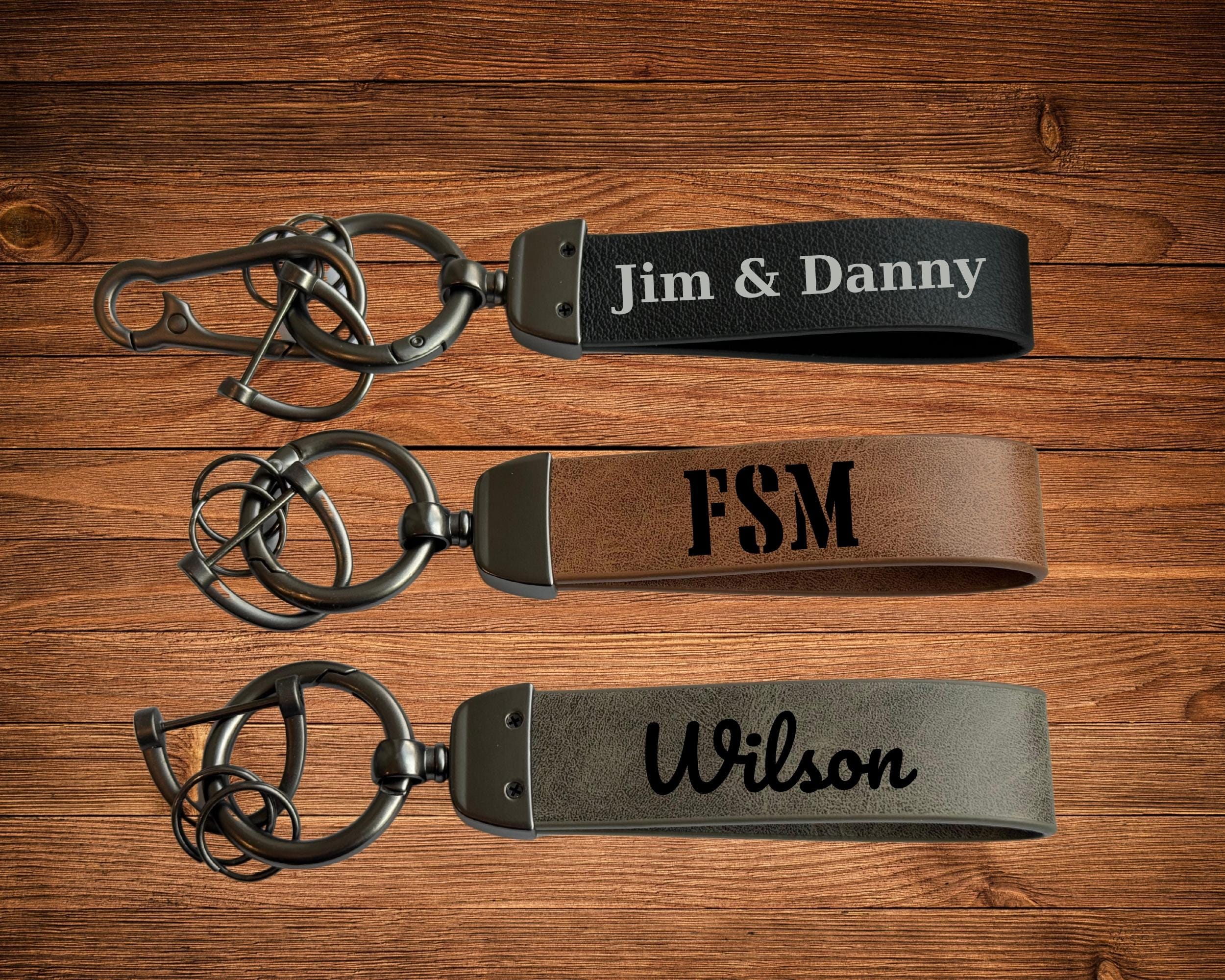 Personalized Leather Keychain, Custom Engraved Leather Keychain Gift for Home Car Office, Unique Gifts for Him Mom Dad Friend Brother Father