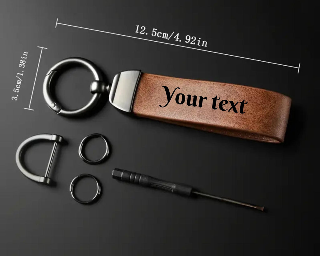 Personalized Leather Keychain, Custom Engraved Leather Keychain Gift for Home Car Office, Unique Gifts for Him Mom Dad Friend Brother Father