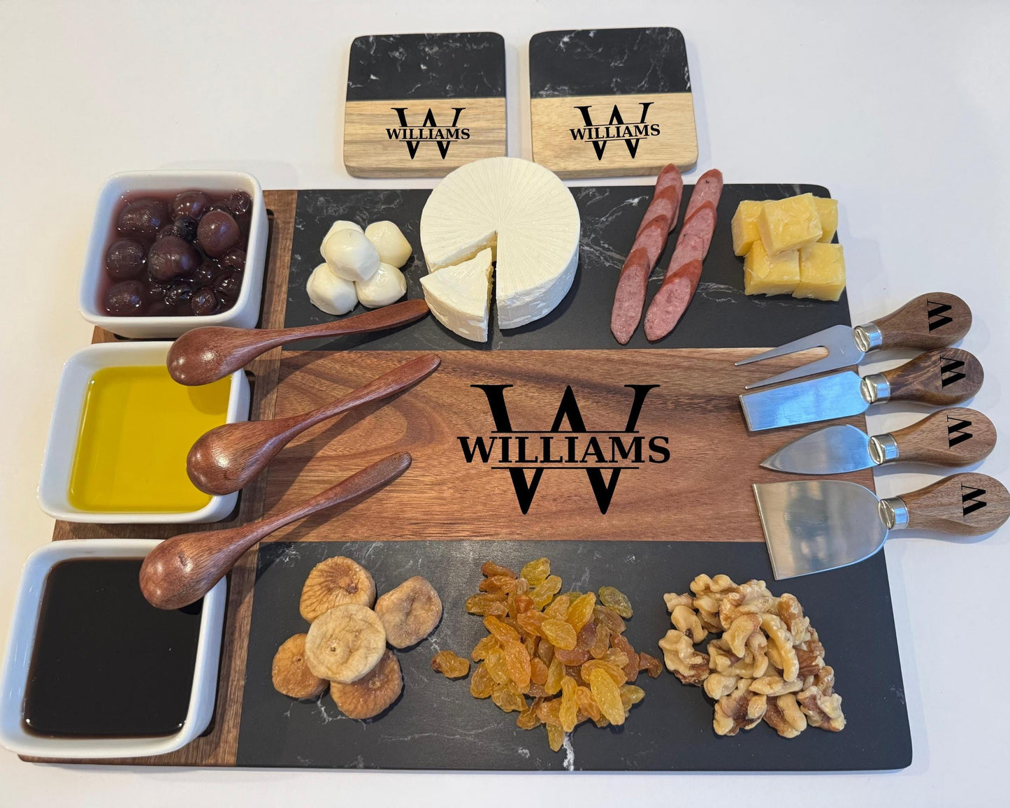 Marble Wood Cutting Board with Coasters, Mothers Day Gift Personalized Cheese Cutting Board, Unique Gifts for Her Custom Gift for Grandma