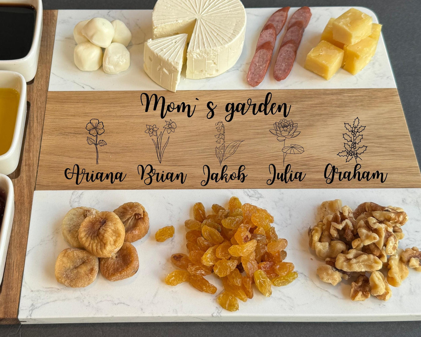 Personalized Marble Wood Cutting Board with Coasters Cheese Cutting Board, Mothers Day Gift Unique Gifts for Her Custom Gift for Mom Grandma