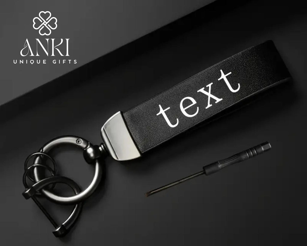 Personalized Leather Keychain, Custom Engraved Leather Keychain Gift for Home Car Office, Unique Gifts for Him Mom Dad Friend Brother Father