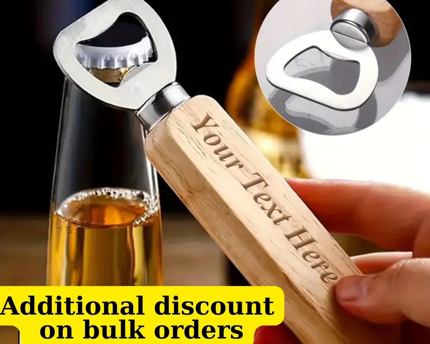 Laser Engraved Wooden Bottle Opener – Custom Personalized