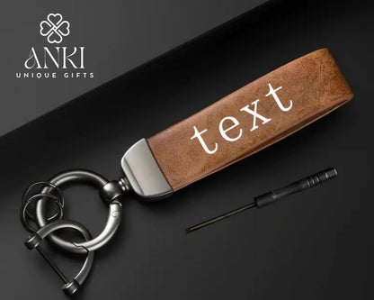 Custom Engraved Leather Keychain