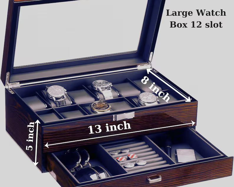 Personalized Leather Watch Box for Men: Engraved Wooden Watch Organizer