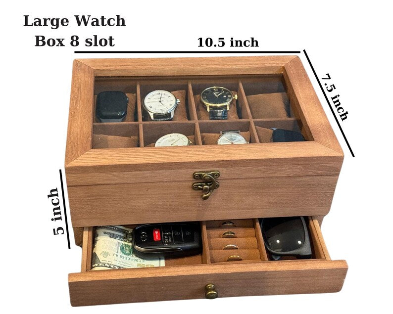 Personalized Leather Watch Box for Men: Engraved Wooden Watch Organizer